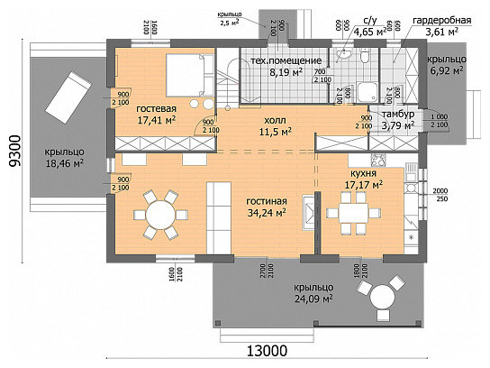 SIMPLEX 180-1. План первого этажа