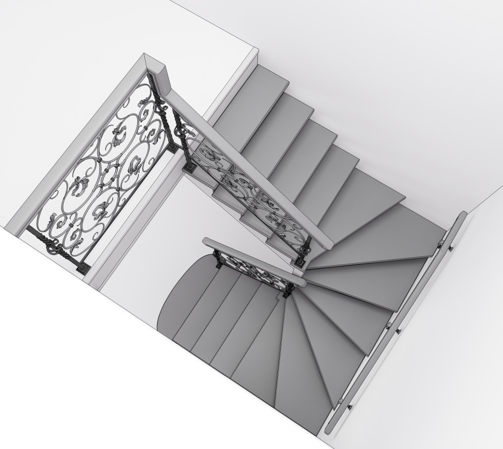 Деревянная лестница с кованным ограждением