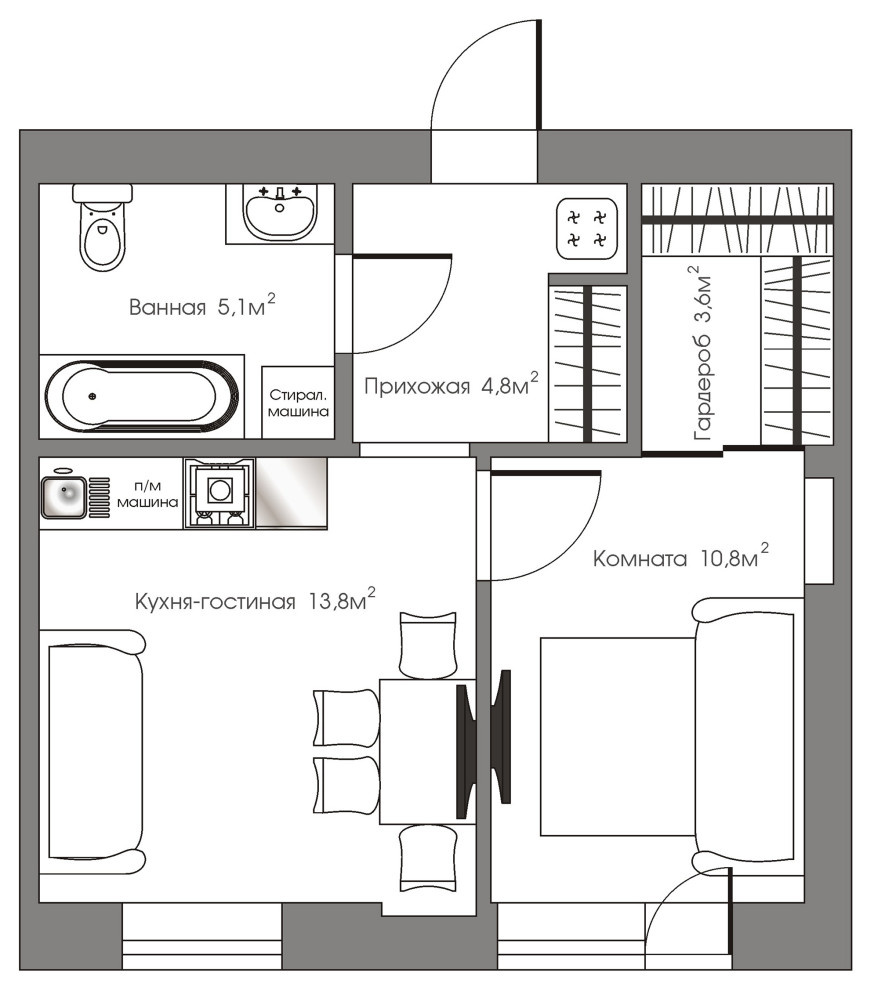 Квартира для молодой семьи 38кв.м.
