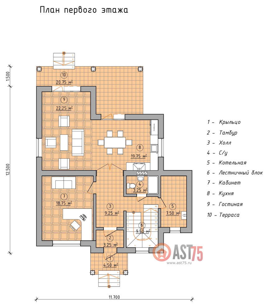 Дом 14 x 11.7 стены 470 мм площадью 264 м2
