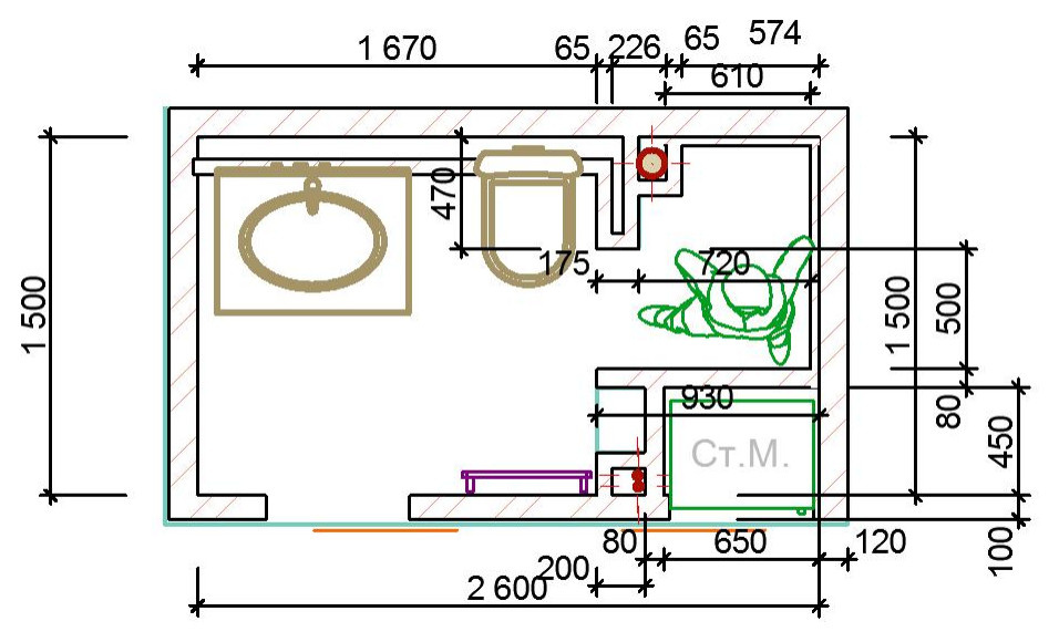 Ванная комната со встроенной душевой