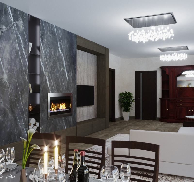 300 кв, кухня студия