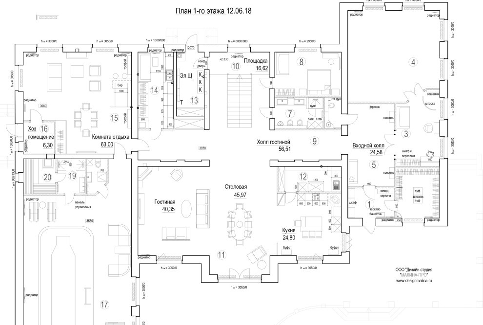 Дизайн проект особняка 834 кв.м. в современной классике