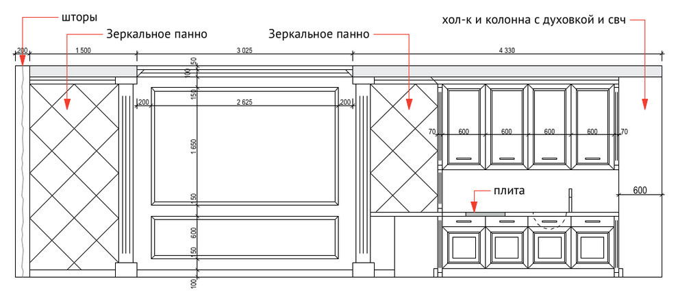 Квартира в Сколково - Развёртка гостиной