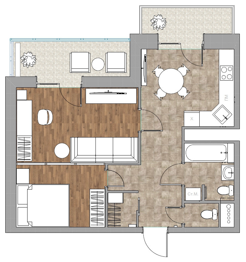 Планировочные решения. Квартира 50,8 м2, ЖК Крылатский
