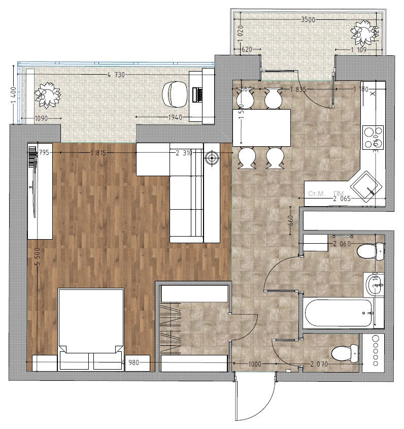 Планировочные решения. Квартира 50,8 м2, ЖК Крылатский
