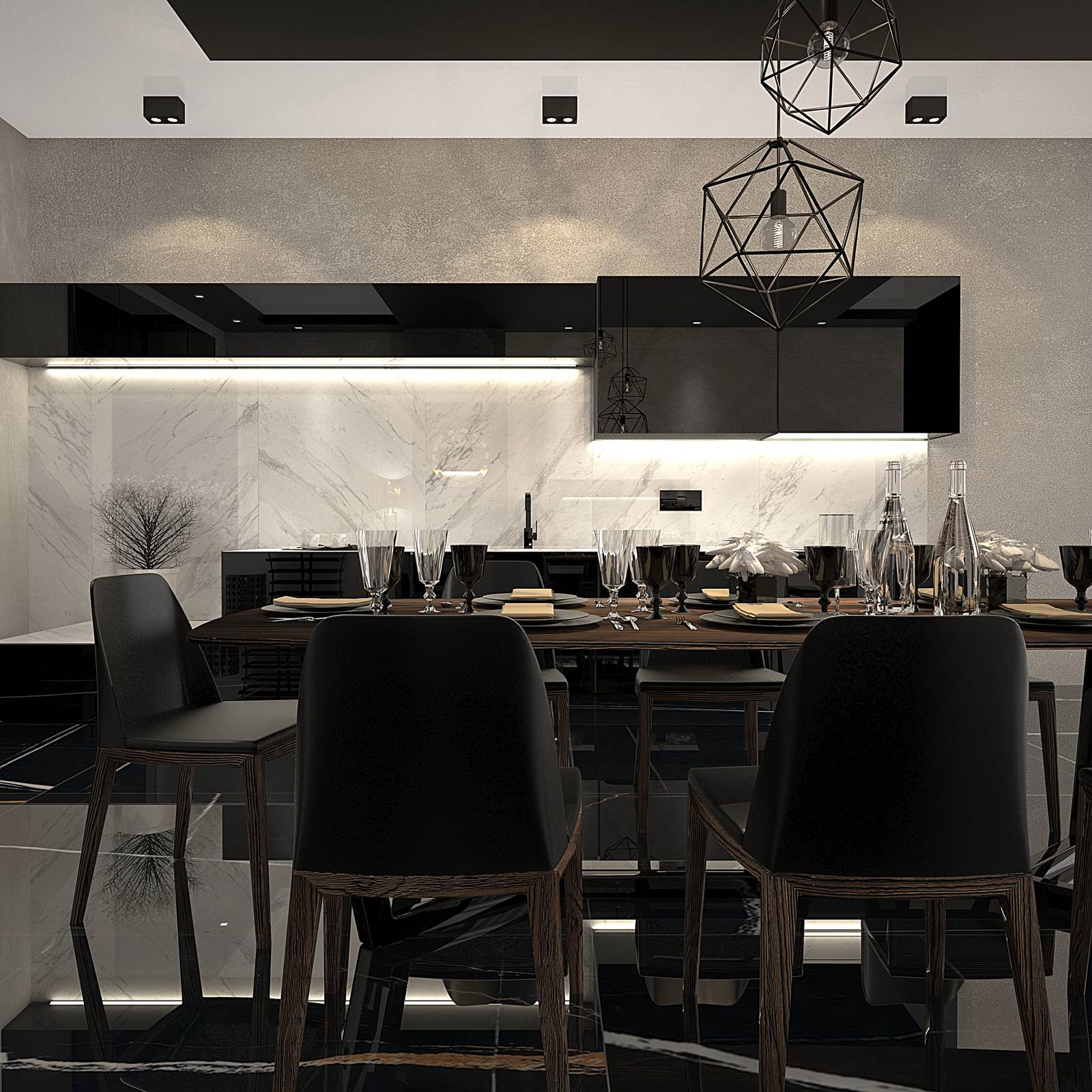 Черная кухня-столовая в квартире "холостяка"