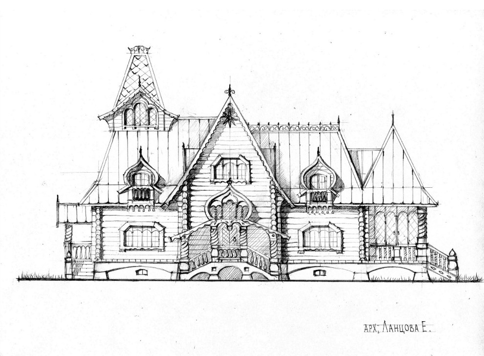 Архитектурный эскиз Терема в неорусском стиле