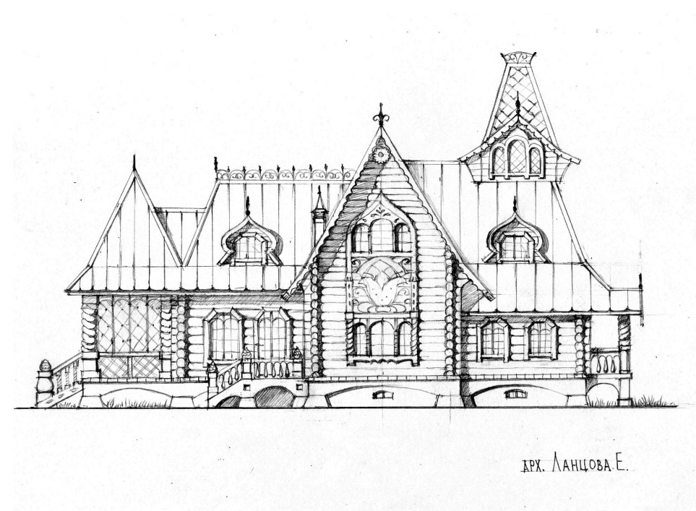 Архитектурный эскиз Терема в неорусском стиле