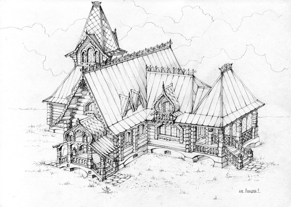 Архитектурный эскиз Терема в неорусском стиле