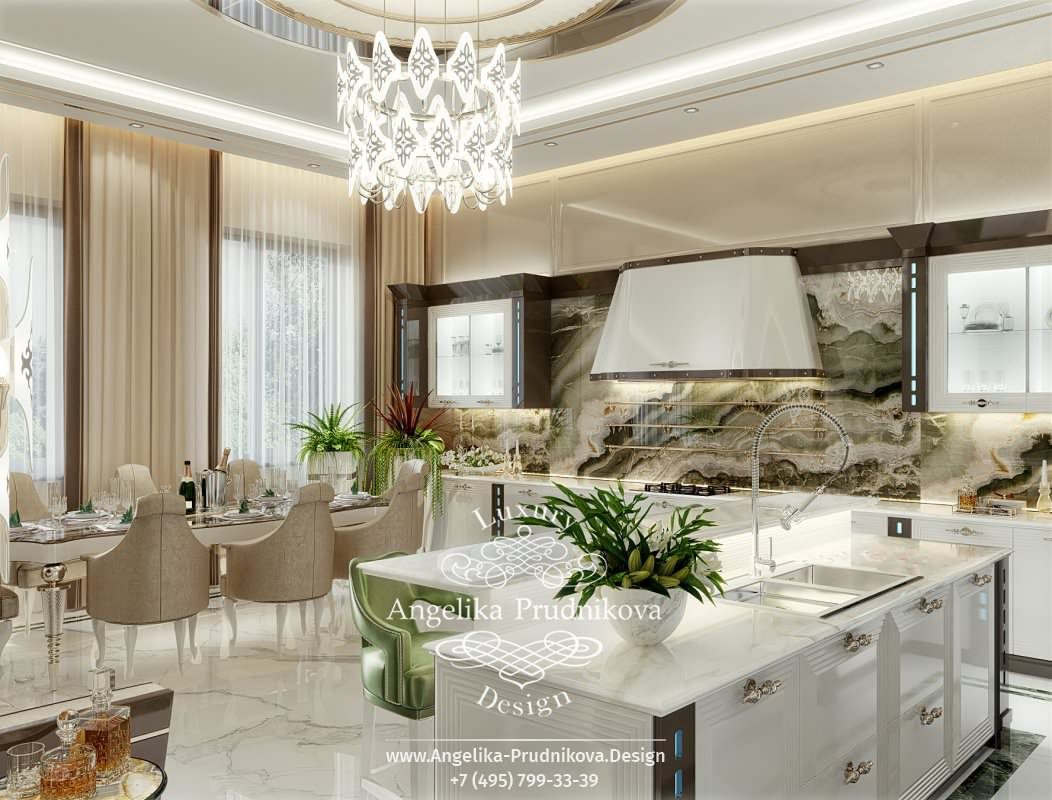 Дизайн-проект интерьера кухни в стиле ар-деко в КП Монаково
