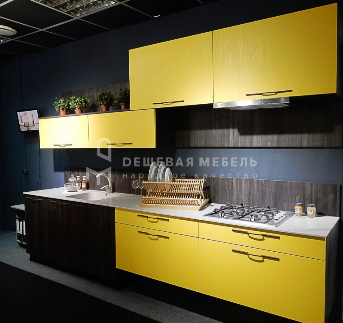 Желтая кухня "Стайл арт.41" из матового пластика