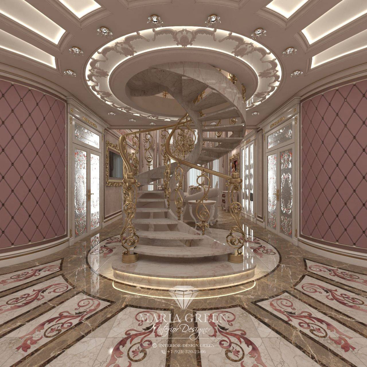 A design of the spiral staircase in a classic style