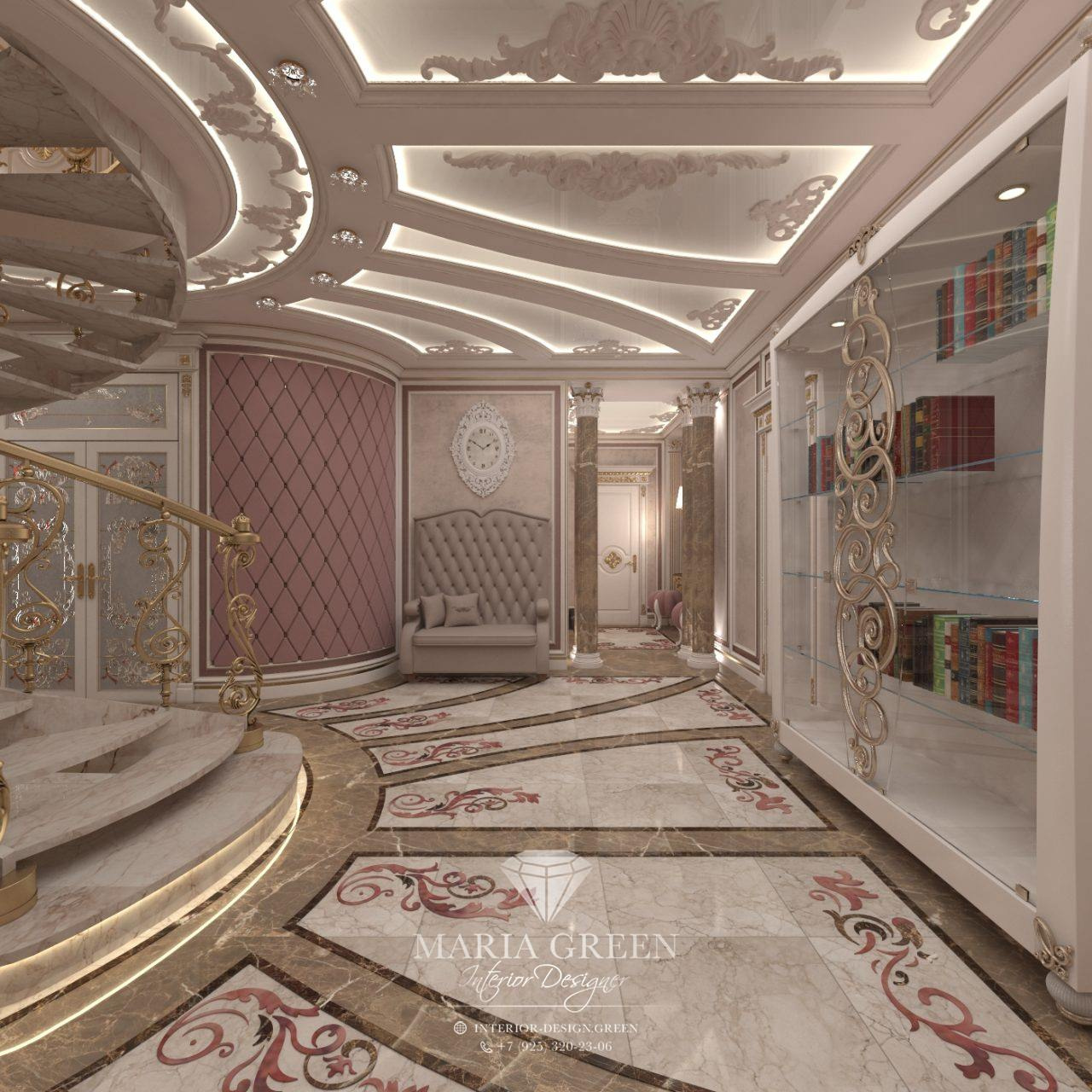 A design of the spiral staircase in a classic style