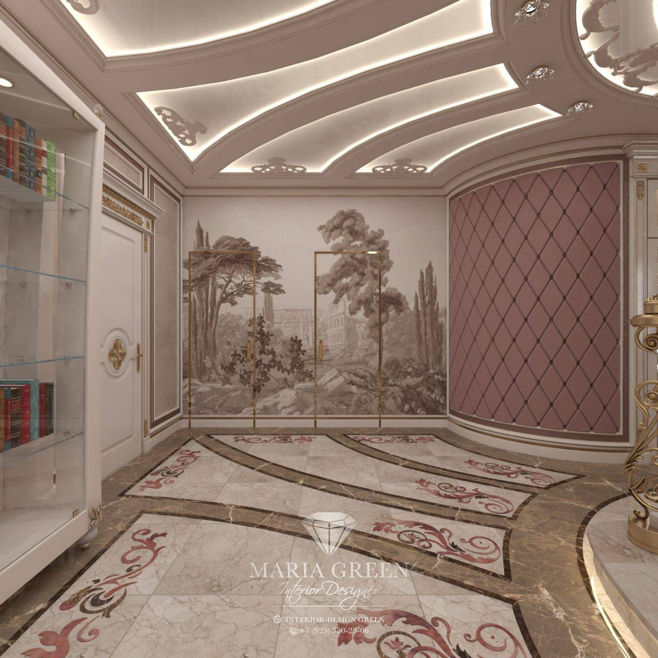 A design of the spiral staircase in a classic style