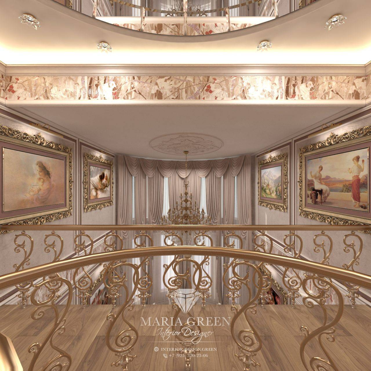 A design of the spiral staircase in a classic style