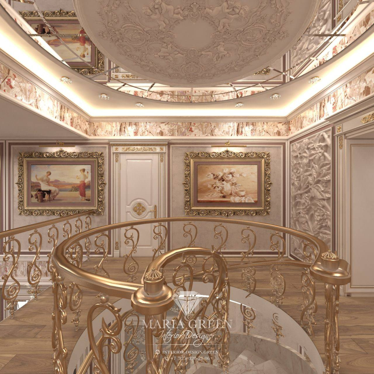A design of the spiral staircase in a classic style
