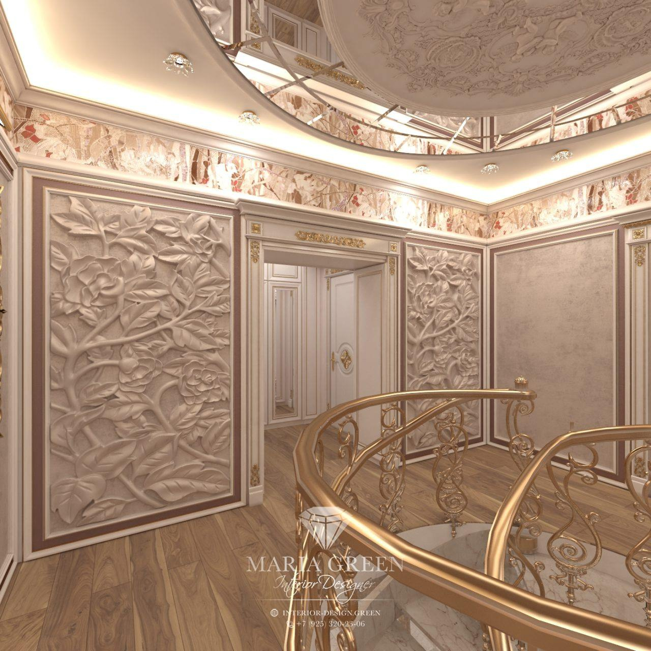 A design of the spiral staircase in a classic style