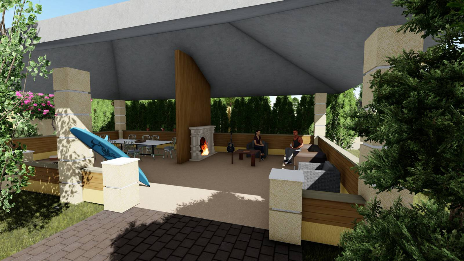 Одноэтажный дом с беседкой