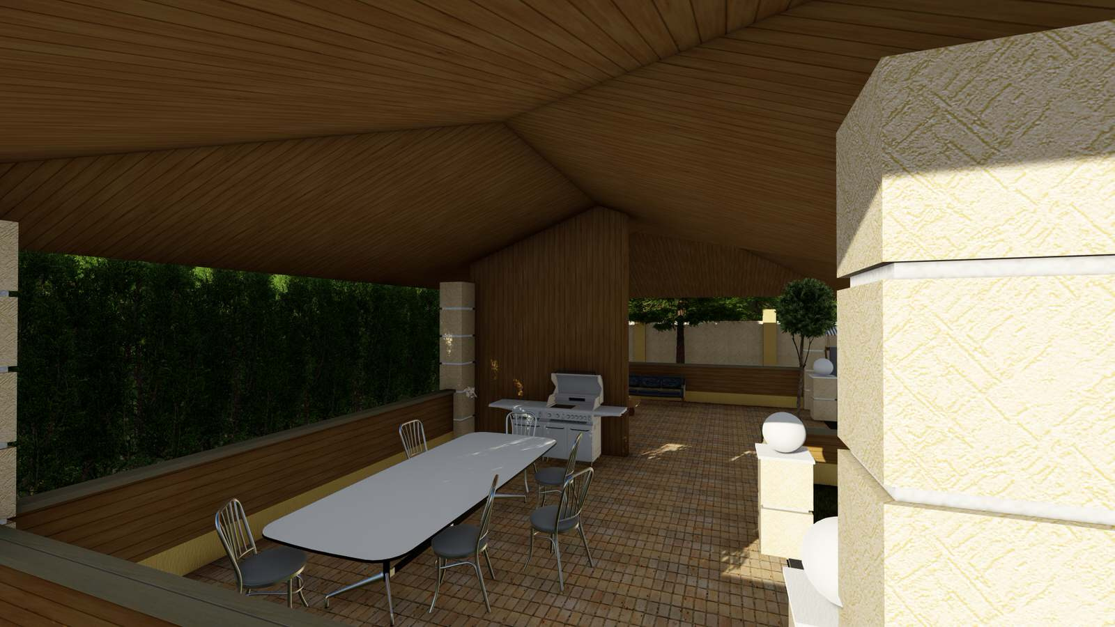 Одноэтажный дом с беседкой