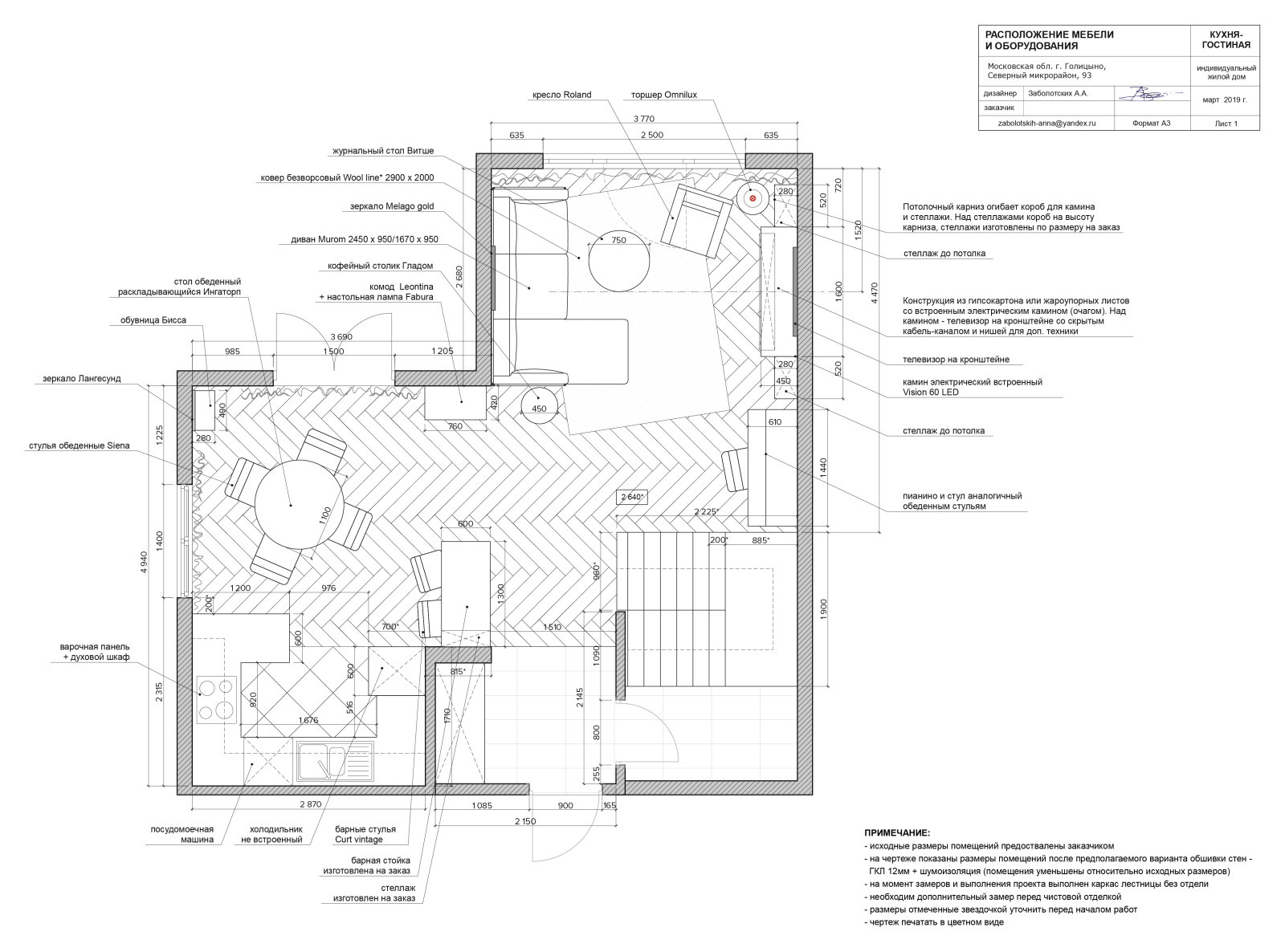 План расположения мебели и оборудования