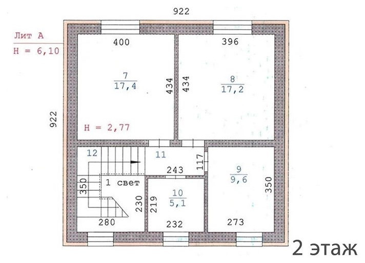Кирпичный 2-этажный дом 9.22 х 9.22, общ. S - 121 кв.м