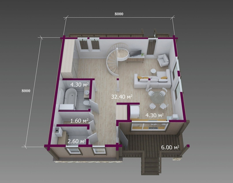 Проект дома с мансардой 8.0 х 8.0, S —120 м2