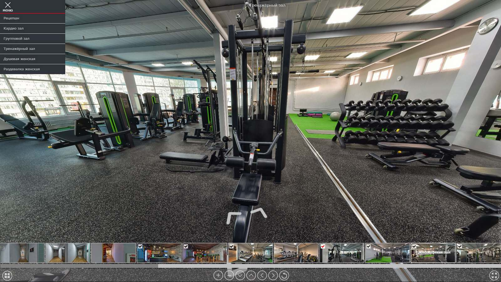 Интерьерные фотографии и Виртуальный тур по Фитнес клубу Green Fitness г. Омск