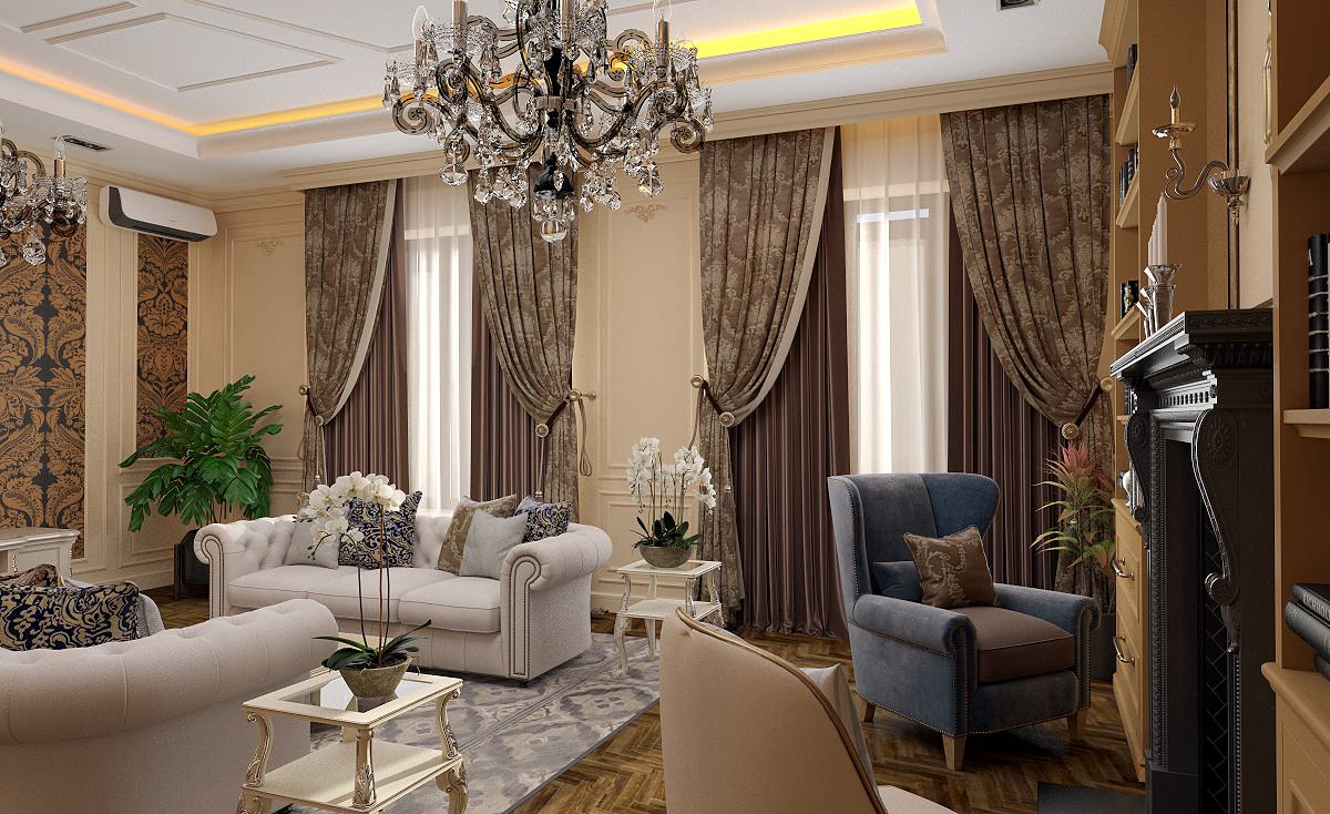 Дизайн интерьера в гостиной в частном доме в Ростовской области