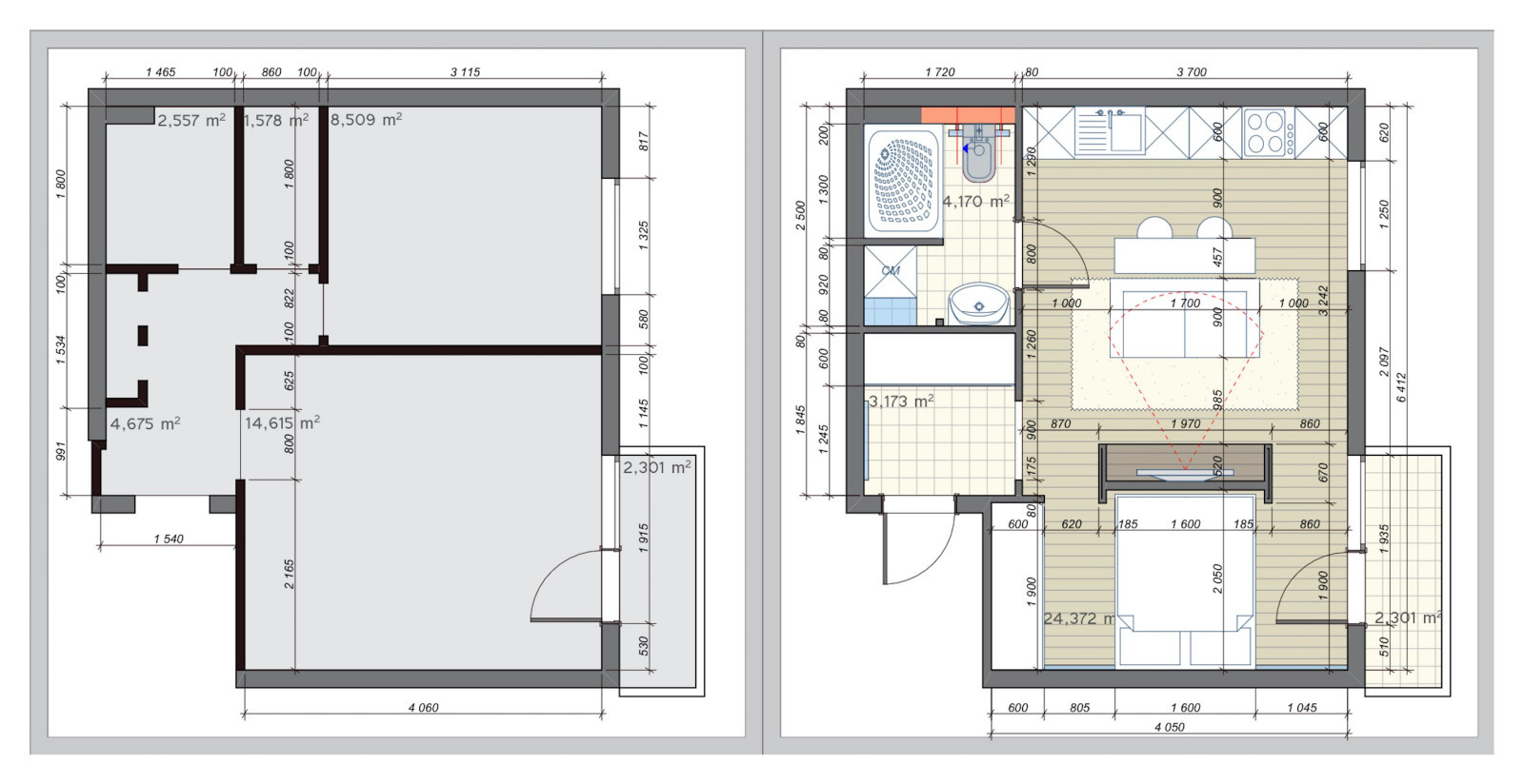 Планы (до и после перепланировки)