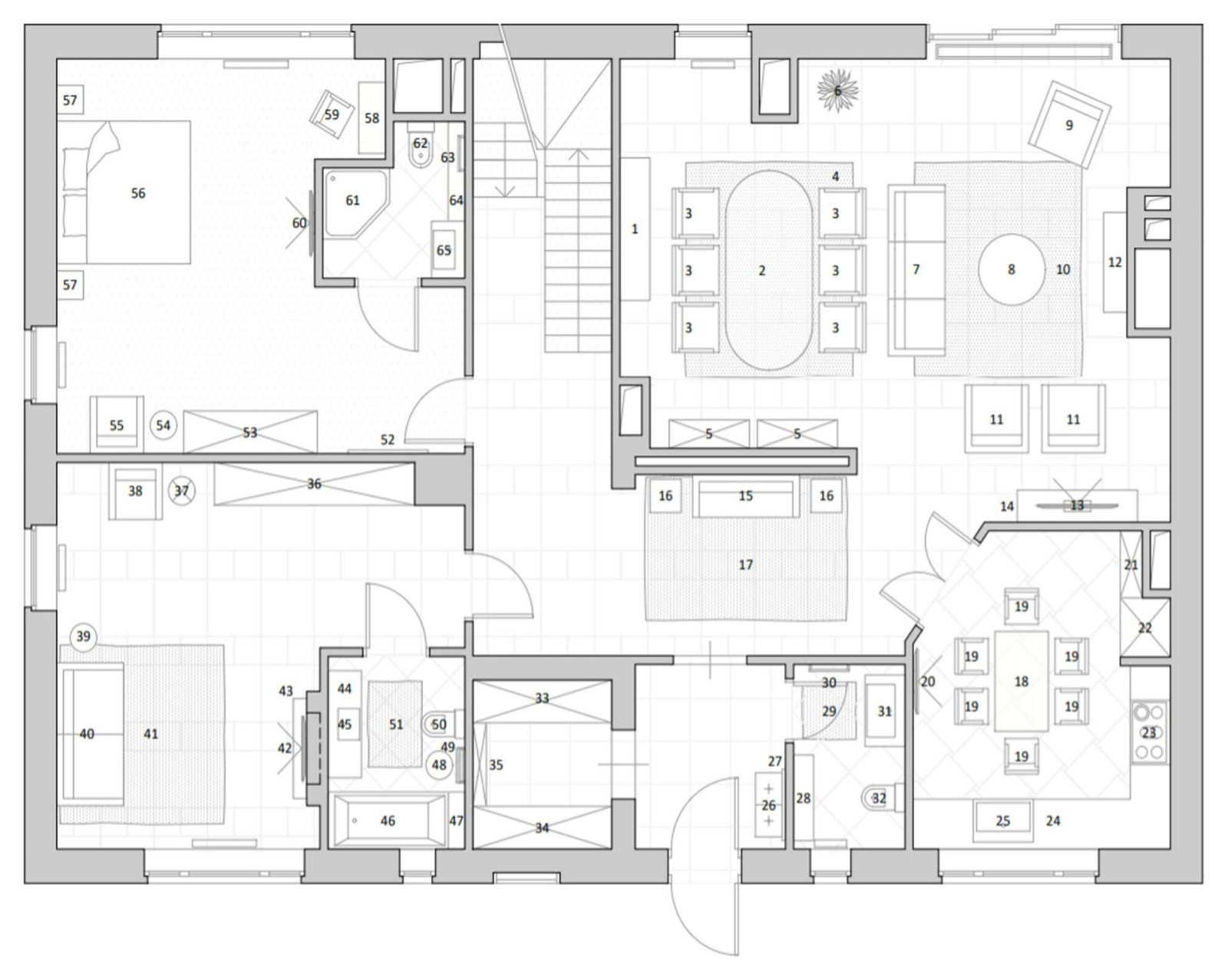 Двухэтажный коттедж в черте Москвы: план первого этажа