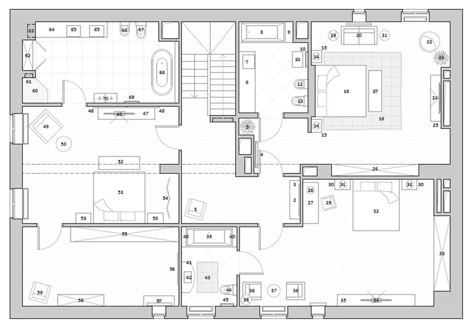 Двухэтажный коттедж в черте Москвы: план второго этажа