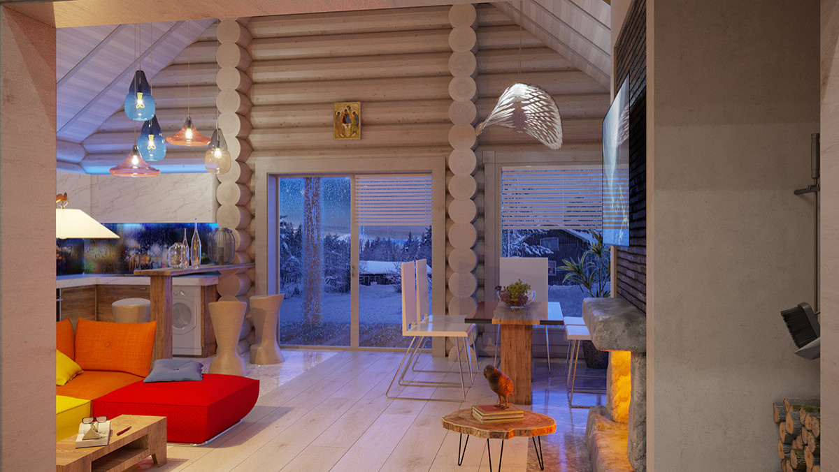 Интерьер дома в срубе