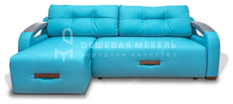Голубой диван "Релакс 2" с оттоманкой