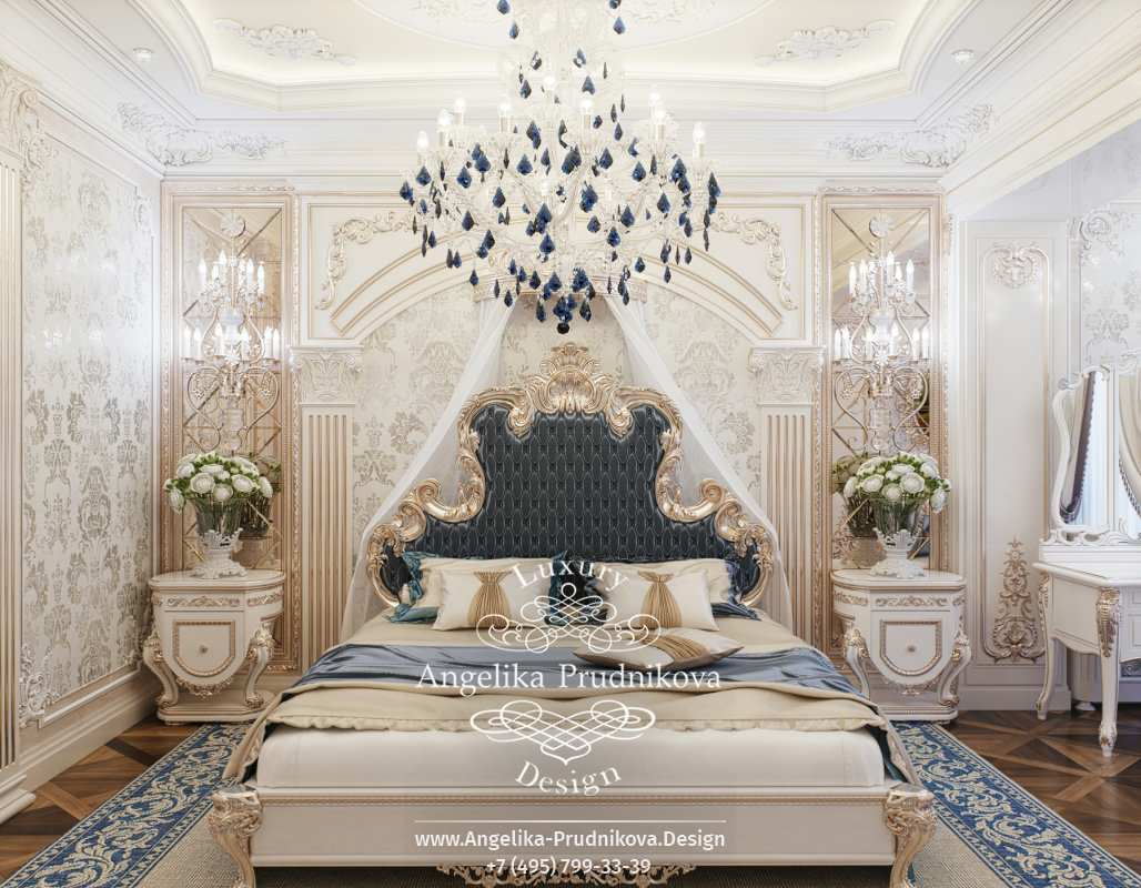 Дизайн-проект интерьера спальни в стиле барокко в ЖК "Ривьера Парус"