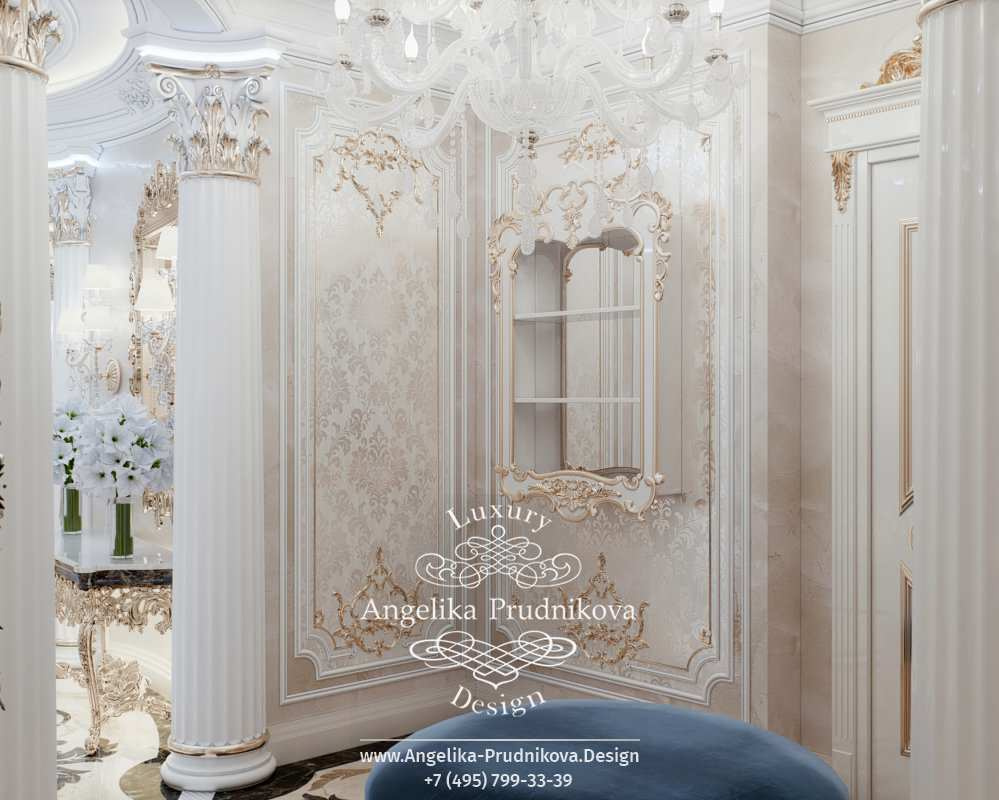 Дизайн-проект интерьера холла в стиле барокко в ЖК "Ривьера Парус"