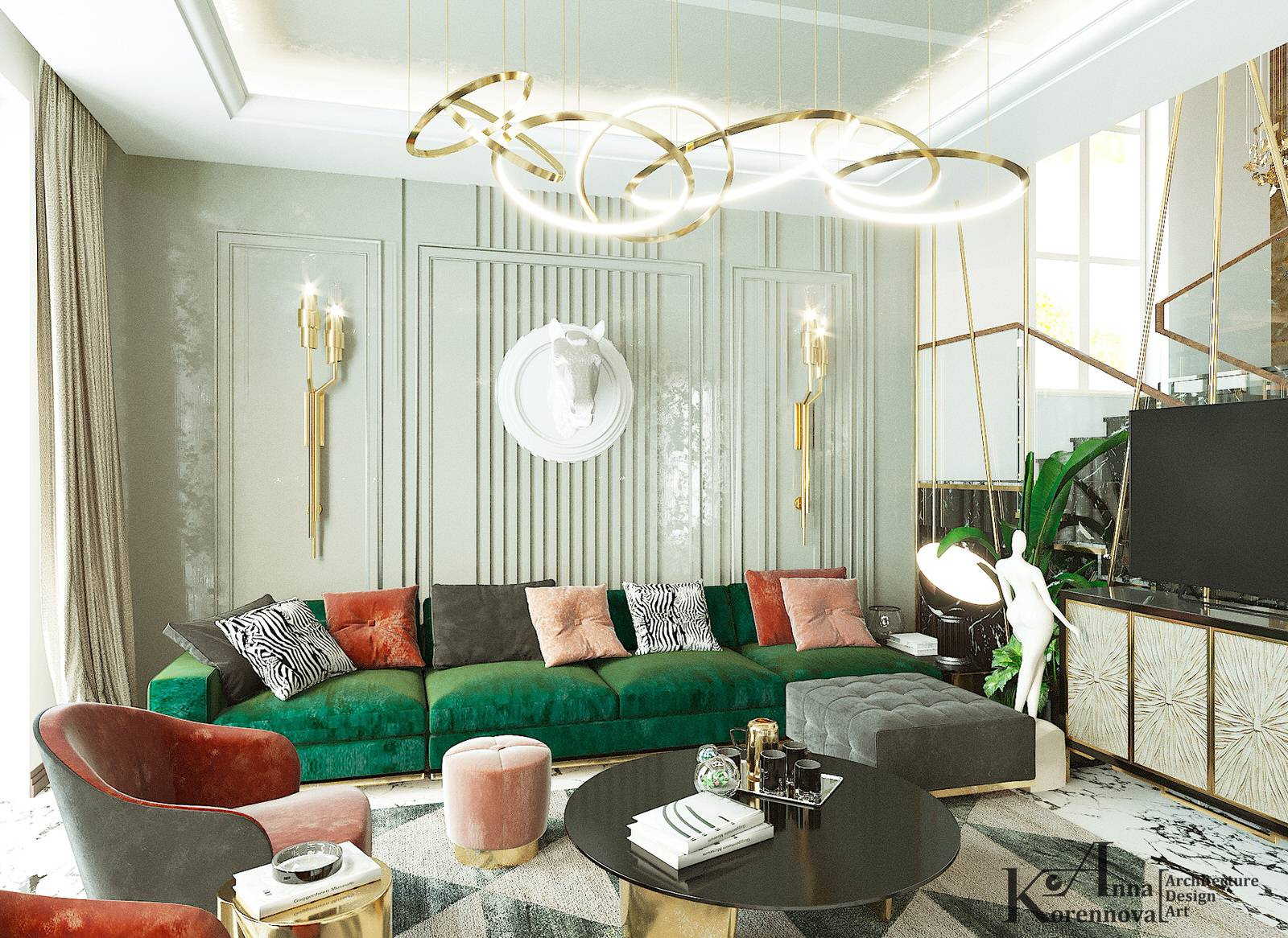 Дизайн интерьера гостиной коттеджа Golden Valley