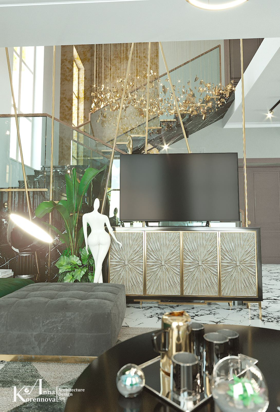 Дизайн интерьера гостиной коттеджа Golden Valley