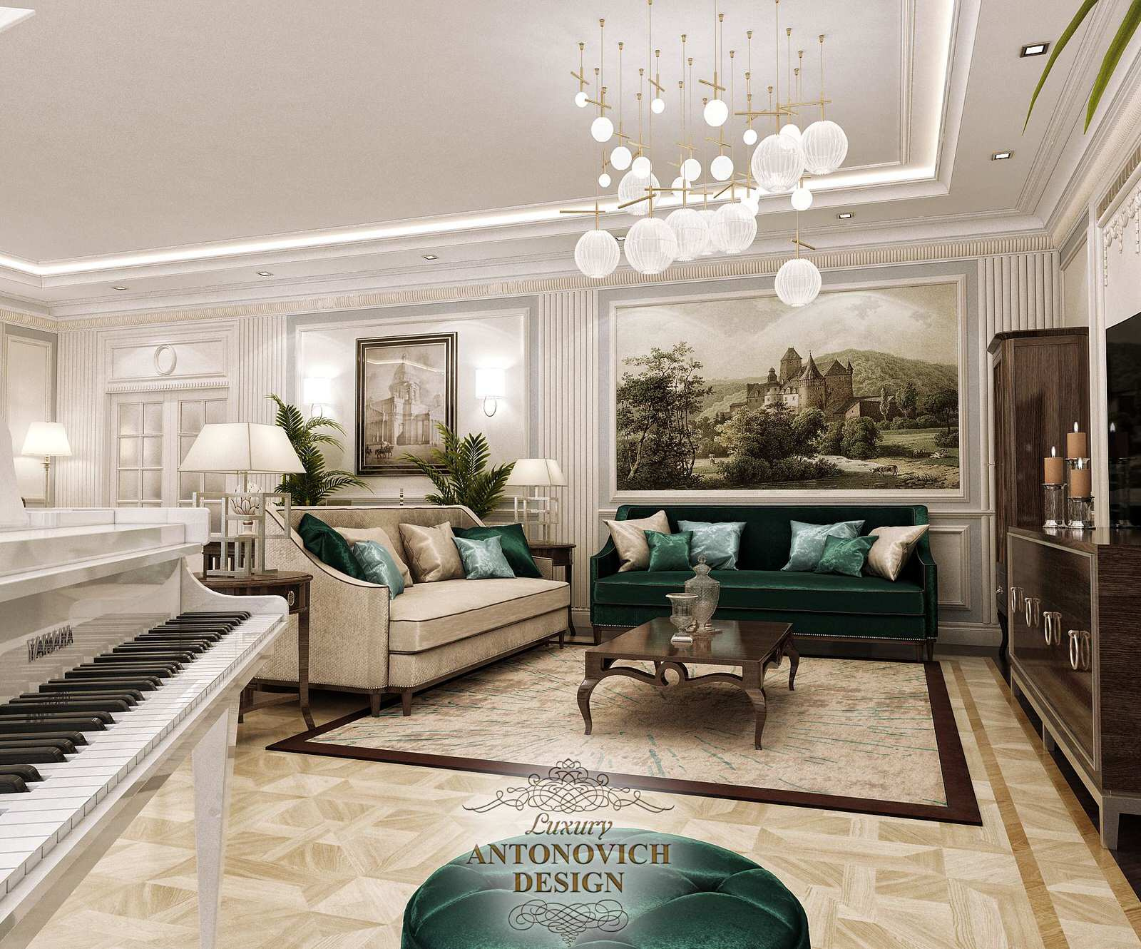 Элегантная гостиная-столовая от студии Luxury Antonovich Design
