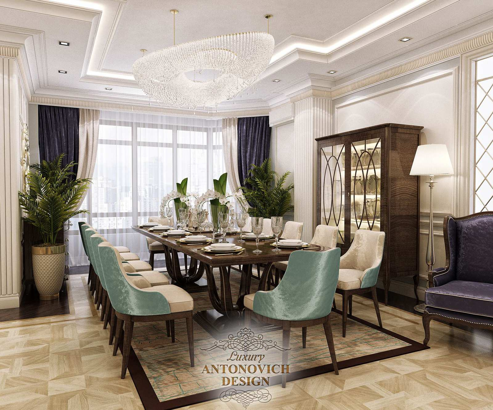 Элегантная гостиная-столовая от студии Luxury Antonovich Design