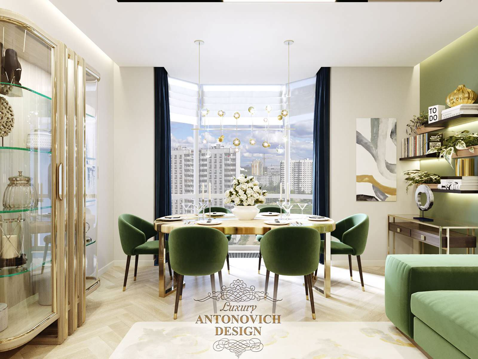 Стильная гостиная-столовая от ведущих дизайнеров студии Luxury Antonovich Design
