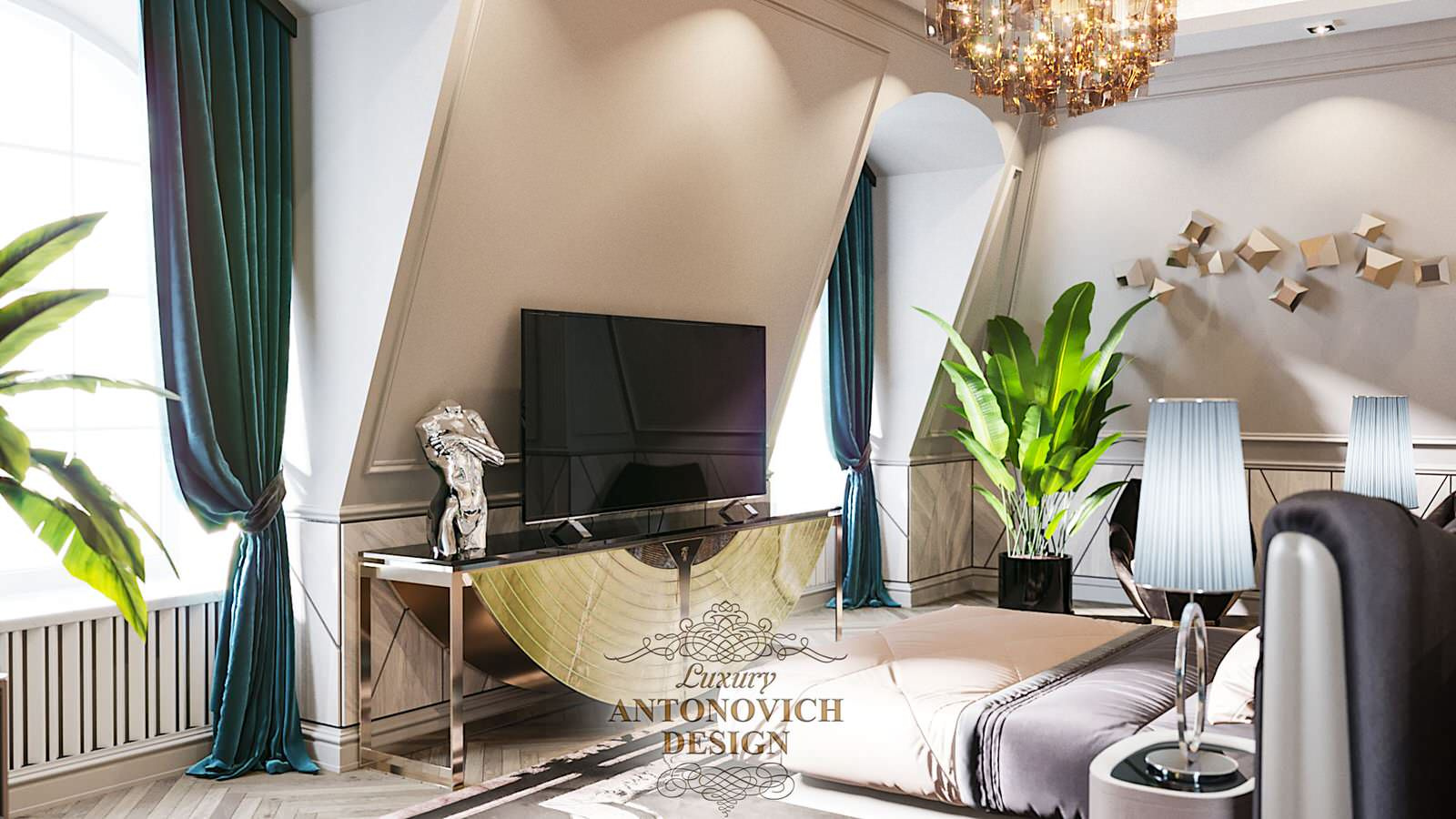 Стильная и уютная спальня от студии Luxury Antonovich Design