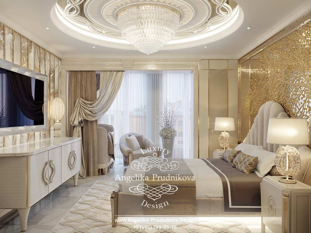 Дизайн-проект интерьера спальни в ЖК Wine House в стиле ар-деко