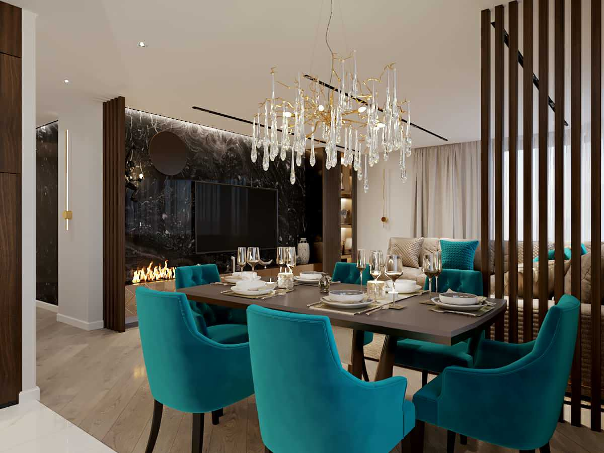 Кухня-Гостиная с яркими акцентами