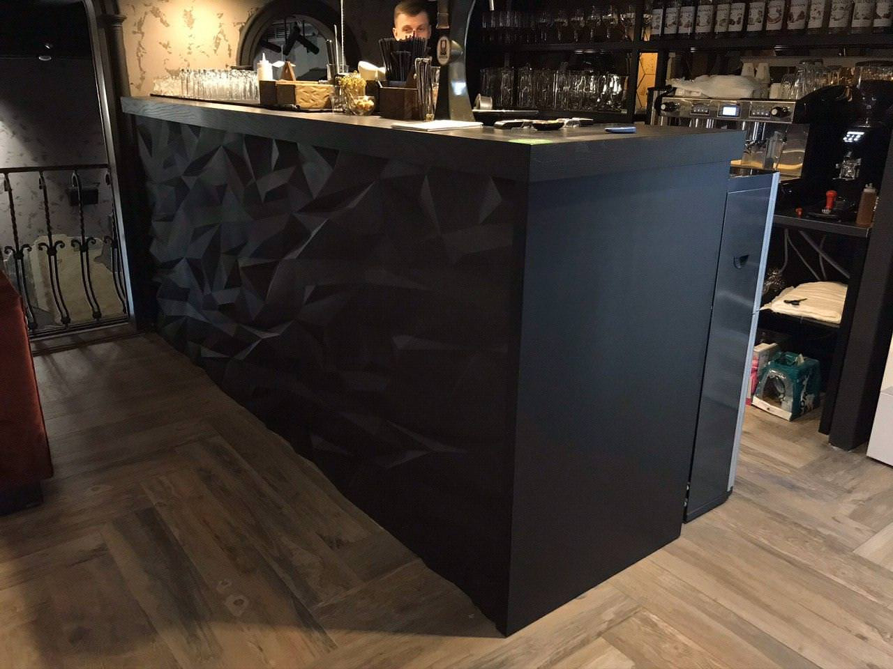 Барная стойка, кухня и стеллажи за баром для mAskva Lounge, г. Москва