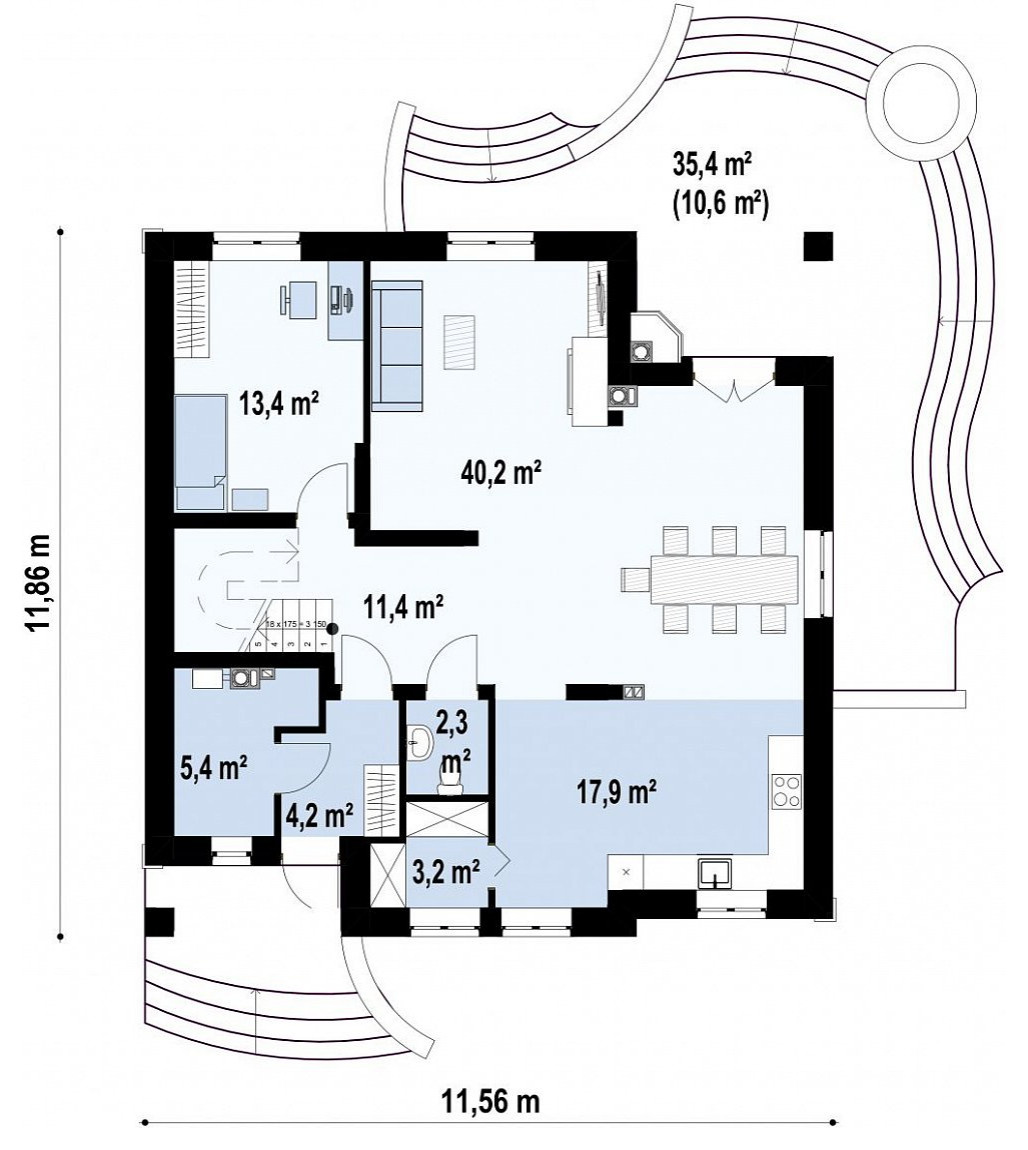 Z18 Элегантный классический дом с изящными мансардными окнами и балконами.