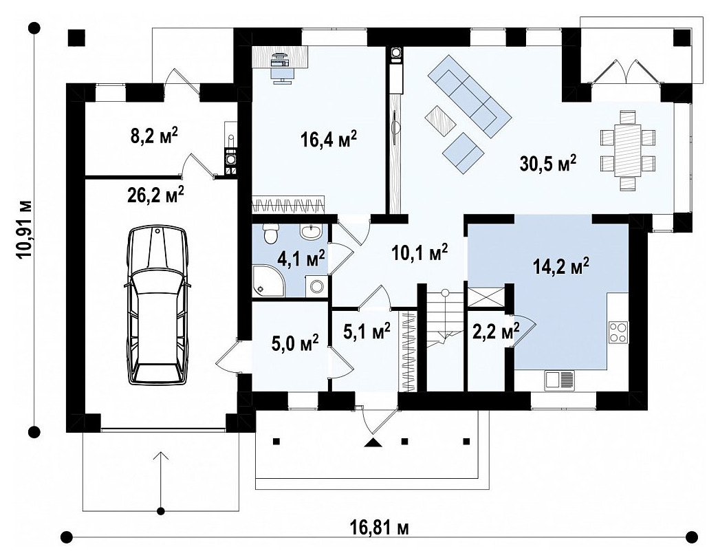 Zx12 Комфортабельный двухэтажный дом традиционной формы с гаражом.