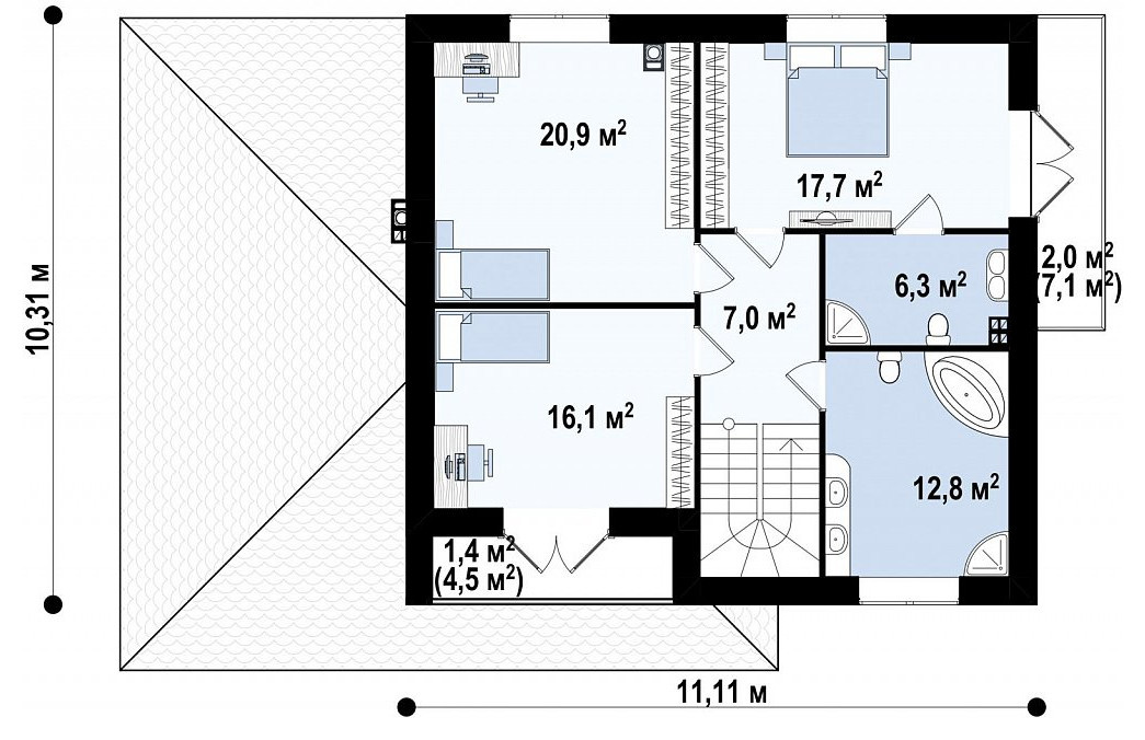 Zx12 Комфортабельный двухэтажный дом традиционной формы с гаражом.
