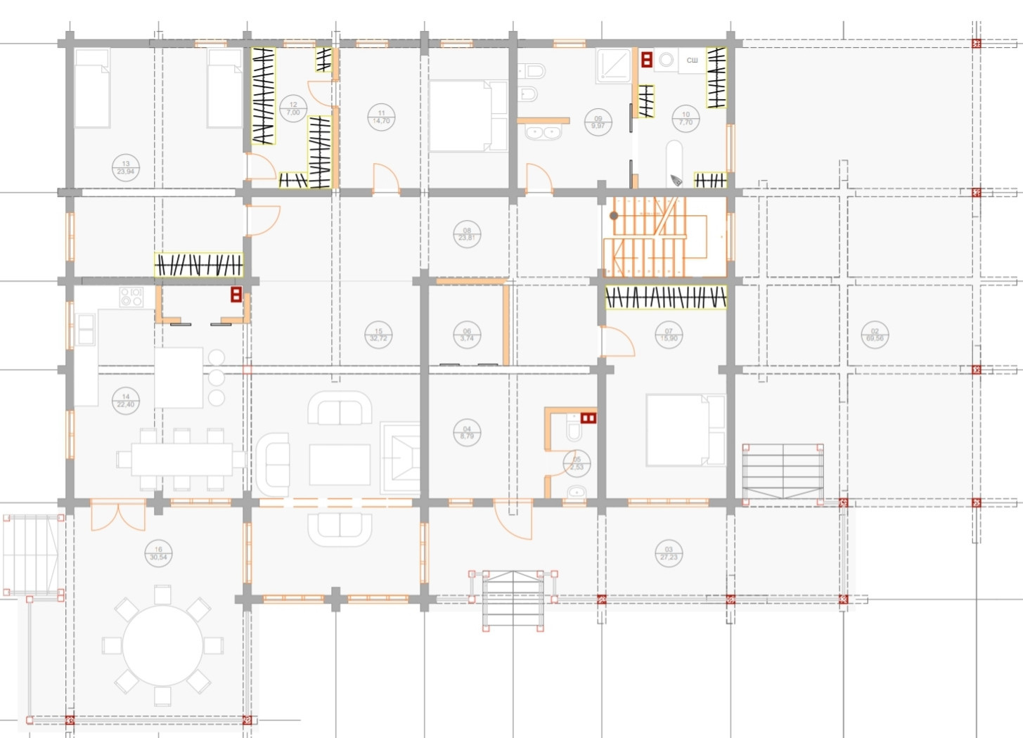 Дом из клееного бруса с навесом для машин 426 м.кв.