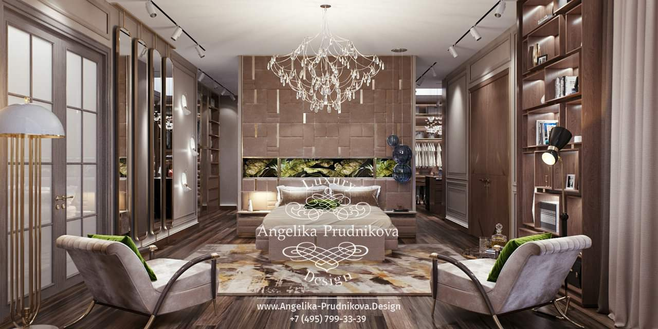 Дизайн-проект интерьера спальни в стиле ар-деко в элитном загородном доме